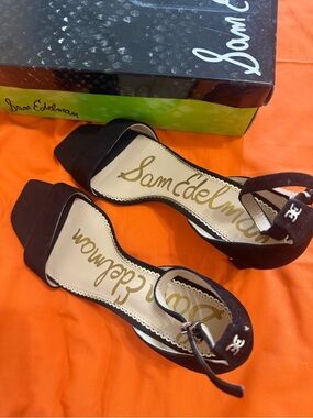 Sam Edelman Holmes Black Suede Open-Toe Ankle-Strap Heels Shoes